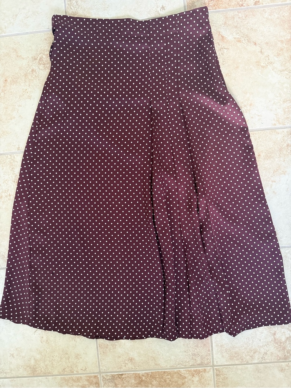 Zara Wine Polka Dot A-Line Midi Skirt